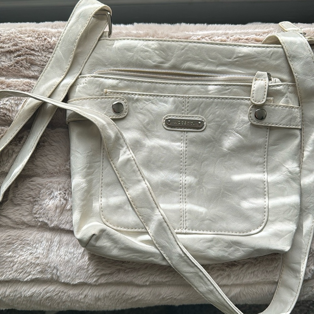 Women’s white leather crossbody bag